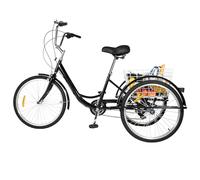 Hurrylying 24 pollici bicicletta adulto triciclo 8 marce 3 ruote antiscivolo e resistente all'usura bicicletta con colore blu adatto per persone con un'altezza di 5,25-5,91 piedi nero