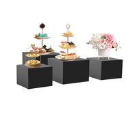 Hurrylying 4 supporti per torte, in acrilico, per buffet, accessori da dessert e cupcake, collezione di gioielli, sculture cosmetici, matrimoni, impilabili, versatili per casa e caffè (nero)