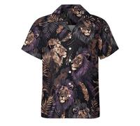 Hurspmr Camicia da uomo casual con stampa animale, camicia da spiaggia hawaiana tropicale floreale camicie a maniche corte, Nero-L3, M