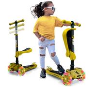 Hurtle Monopattino Bambino, Monopattino Bambina, Monopattino a 3 Ruote, Regolabile in Altezza con Sedile Pieghevole, Scooter per Bambini e Bambine con Ruote LED Multicolore, Dai 1 ai 14 Anni