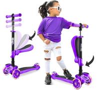 Hurtle Monopattino Bambino, Monopattino Bambina, Monopattino a 3 Ruote, Regolabile in Altezza con Sedile Pieghevole, Scooter per Bambini e Bambine con Ruote LED Multicolore, Dai 2 ai 14 Anni