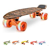 Hurtle Standard Skateboard Mini Cruiser - 6'' PP Deck Complete Double Kick Skate Board w/ 3.25" Aluminum Alloy Truck, PU Wheels w/LED Light - for Kids, Teens, Adults