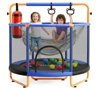 Hurtle Trampolino Elastico per Bambini 140 cm con Rete di Sicurezza, Trampolino da Giardino e Palestra in Casa con Altalena, Sacco da Boxe, Anelli e 20 Palline Giochi Bambini, Blu