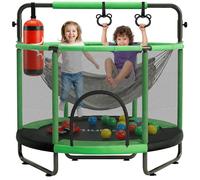 Hurtle Trampolino Elastico per Bambini 140 cm con Rete di Sicurezza, Trampolino da Interno/Esterno con Altalena, Sacco da Boxe, Anelli e 20 Palline per Giochi Bambini, Verde