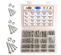 huruirui Dado e Bulloni Set M3 M4 M5 M6 304 Acciaio Inox Hex Bullone a Bullone Trasversale a Testa di Pan Viti e Dadi Kit Hex Macchina Inox Viti Con Scatola di Stoccaggio 320PCS