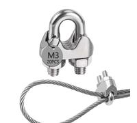 huruirui M3 Morsetti per Cavo Acciaio Morsetti Stendibiancheria Inox 304 U Serracavo Acciaio per Fune D'Acciaio Diametro 3mm 20pcs morsetti Serracavo Clip