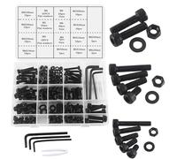 Huruirui Set Assortito di Dadi e Bulloni Neri M5 M6 M8 Con Rondelle - Kit di Viti a Esagono Incassato e Bloccaggio Esagonale Con Filettatura - 295 Pezzi