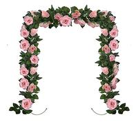 Huryfox Ghirlande di fiori artificiali, 2 fili di 230 cm di lunghezza, rampicanti artificiali per decorazioni, arco floreale con rose finte con design realistico per casa, giardino, matrimoni interni