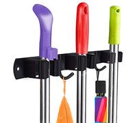 Huryfox Porta Scopa e Scopino a Parete - Robusto Rack in Acciaio Inossidabile con Ganci per Utilità, Design Regolabile e Diverse Opzioni di Organizzazione dello Spazio, Perfetto per Lavanderia e Bagno