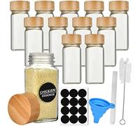 Husalsea Set di 12 Barattoli Spezie Quadrati in Vetro da 120 ml con Coperchio in Bambù, Perfetti per Conservare Spezie, Sale, Pratici Contenitori per Cucina con Imbuto, Etichette, Setaccio e Spazzola