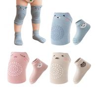 Husalsea Set di ginocchiere per bambini e calzini per gattonare e camminare, calzini antiscivolo per bambini, calzini morbidi e confortevoli per i neonati