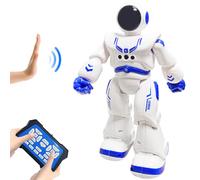 HUSAN RC Robot Intelligente Interattivo per Bambini, Controllo a Infrarossi Programmabili Canto Danza con Sensazione di Gesti Giocattoli (Blu-)