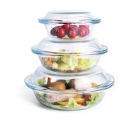 HUSANMP Set di 6 pirofile, rotonde, in vetro temperato, 0,5 L, 1 L, 1,8 L, con coperchio per forno, congelatore e lavabile in lavastoviglie