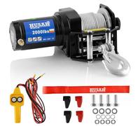 Husar Winch Verricello Elettrico 12V, 2000 lbs | 907 kg - Cavo in Acciaio da 15 Metri, Estremamente Robusto, Comando a Filo, Freno Automatico, Kit di Montaggio - Ideale per Quad e ATV/UTV