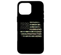 Husband Dad Protector Hero For Christmas Camo American Flag Custodia per iPhone 16 Pro Max