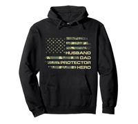 Husband Dad Protector Hero for Christmas Camo American Flag Felpa con Cappuccio