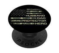 Husband Dad Protector Hero For Christmas Camo American Flag PopSockets PopGrip Adesivo