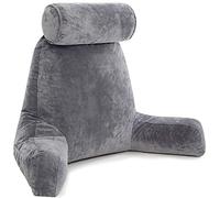 Husband Pillow Cuscino Marito Grande da Riposo Lettura e Supporto Schienale Letto - in Memory Foam Premium triturata con Cuscino per Il Collo a Rullo Staccabile, Grigio Scuro