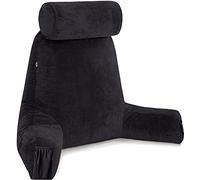 Husband Pillow Cuscino Marito medio da riposo lettura e supporto schienale letto - In Memory Foam Premium triturata con cuscino per il collo a rullo staccabile, Nero