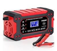 Husgw 6A Caricabatteria da Auto, 12V 6A Multi Protezioni Carica Batteria Moto,Intelligente Schermo LCD Carica Batterie Completamente Automatico per Moto,Barche, Auto, Batteria, AGM.