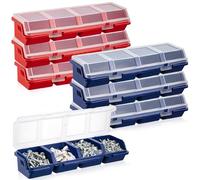 Hushee Confezione da 6 scatole organizer per viti con coperchio, 4 scomparti, divisori, contenitori per attrezzi da garage, artigianato, banco da lavoro, organizzazione (blu, rosso)