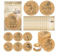 Hushee Set di 12 sottobicchieri per biblioteca con data di scadenza per biblioteca, sottobicchieri vintage a tema libroglico, regali per amanti delle bevande creative, sottobicchieri, per club, donne