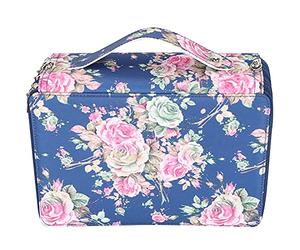 HUSHUI Astuccio Portapenne Portatile con Cerniera Multistrato Stampato Rosa per Studenti 252 Slot Dimensioni 20,5x28,5 Cm (Fiore rosa su sfondo blu)