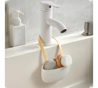 HUSHUI Borsa da Appendere per Cestello di Scarico per Lavello, Scolapiatti da Morbido e Flessibile con Grande capacità per e Bagno, Realizzato in Resistente TPR, 1 unità (Bianco Giallo)