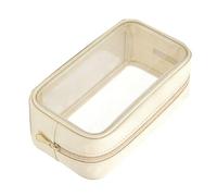 HUSHUI Borsa per il Trucco Trasparente con Elegante Pelle PU e Chiara visibilità per i Viaggi e L'uso Quotidiano Beige (Grande)
