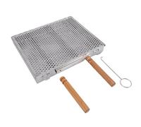 HUSHUI Cestino per Griglie per Barbecue in Acciaio Inossidabile Cesto Barbecue da Campeggio Esterno Portatile con Divisori Staccabili per Verdure di Carne di Pesce (Doppia Maniglia)
