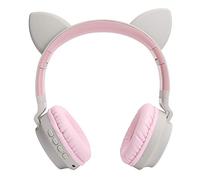 HUSHUI Cuffie con Orecchio di Gatto Cuffie Bluetooth Wireless con Luce a LED con Microfono per Bambini Ragazze Design Carino Pieghevoli 341 G (Grigio Rosa)