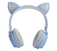 HUSHUI Cuffie con Orecchio di Gatto Cuffie Bluetooth Wireless con Luce a LED con Microfono per Bambini Ragazze Design Carino Pieghevoli 341 G (Blu grigiastro)