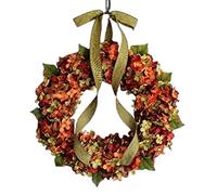 HUSHUI Ghirlanda Artificiale di Ortensia per il Ringraziamento, Decorazione per la Casa con Fiori e Foglie d'Acero, Arancione