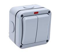 HUSHUI Interruttore della Luce da Esterno Resistente Alle Intemperie 20A Materiale ABS Durevole Doppio Controllo per Uso Esterno, Impermeabile IP66, 2 Gruppi, con Indicatore Luminoso