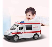 HUSHUI Macchinina Ambulanza in Lega 1:32 con Funzioni Sonore e Luminose per Bambini Sopra i 3 Anni, Blu o Rosso, Resistente Ed Ecologica (Rossa)