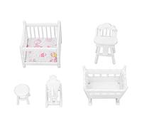 HUSHUI Mobili per la Cameretta delle Bambole Set di Mobili per Bambini in Miniatura Durevoli per Culla per Casa delle Bambole in Scala 1:12 Seggiolone Hobbyhorse e Sgabello Rotondo