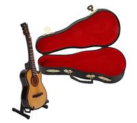 HUSHUI Modello di Chitarra in Miniatura, Replica Realistica di Chitarra in Legno con Corde e Supporto in Metallo, per gli Amanti della Musica per la Decorazione (Chitarra con spalla mancante da 16 cm)