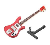 HUSHUI Replica di Basso Elettrico in Miniatura Rossa con Supporto e , Ornamenti per Modelli di Strumenti Musicali, di Natale Perfetto per gli Amanti della Musica