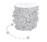 HUSHUI Rotolo di Catena con Perle Artificiali da 30 M con Perline da 8 Mm e 3 Mm per Decorazioni di Matrimoni e Feste (Argento)
