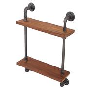 HUSHUI Scaffale a Parete Durevole, Scaffale di Libri retrò in Legno Massiccio e Tubi in Battuto su Ripiani Galleggianti, Decorazione Vintage per Barre di Casa (Doppio strato)