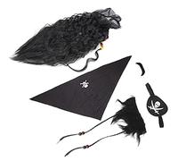HUSHUI Set Barba Finta Pirata Nero con Baffi e Parrucca per Divertenti Feste di Halloween, Tessuto Felpato, 5 Pezzi