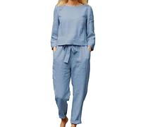 HUSHUI Set da 2 pezzi da donna a maniche lunghe, design elegante e casual, per la casa e le attività all'aperto, poliestere puro colorato