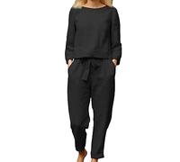 HUSHUI Set da 2 pezzi da donna a maniche lunghe, design elegante e casual, per la casa e le attività all'aperto, poliestere puro colorato