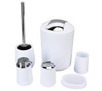 HUSHUI Set di 6 Accessori per il Bagno, Set di Scopini per WC con Tazza per Spazzolino in Acciaio Inossidabile Placcato PP con Design Elegante, per la Decorazione Dell'ufficio di (Bianca)