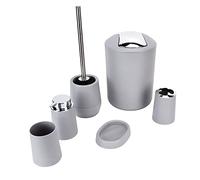 HUSHUI Set di 6 Accessori per il Bagno, Set di Scopini per WC con Tazza per Spazzolino in Acciaio Inossidabile Placcato PP con Design Elegante, per la Decorazione Dell'ufficio di (Grigio)