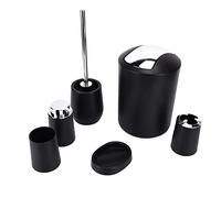 HUSHUI Set di 6 Accessori per il Bagno, Set di Scopini per WC con Tazza per Spazzolino in Acciaio Inossidabile Placcato PP con Design Elegante, per la Decorazione Dell'ufficio di (Nera)