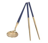 HUSHUI Set di Posate in Acciaio Inossidabile Utensili Leggeri e Riutilizzabili per Campeggio e Viaggi da 7,5 Pollici con Scatola Portaoggetti (oro blu scuro)