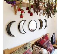 HUSHUI Specchi con fasi lunari in acrilico con decorazioni naturali, 5 pezzi Specchi con fasi lunari in acrilico con decorazioni naturali Design per interni in legno Specchio con fasi lunari in legno