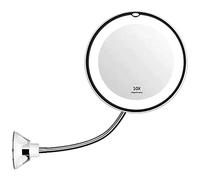 HUSHUI Specchio per Il Trucco con Luce a LED e Ventosa, Collo D'Oca Flessibile Girevole a 360 Gradi Specchio ingranditore 10X Specchio Viaggio e Bagno per la casa