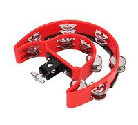 HUSHUI Tamburello a Mano Doppia con Jingles in Metallo Strumento a Percussione Durevole per Bambini Rosso 8,7 X 8,3 X 2 Pollici